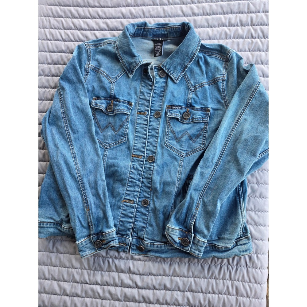 918 Wrangler Retro Womens XXL Blue Denim Western Trucker Jacket LWJ701D Med Wash